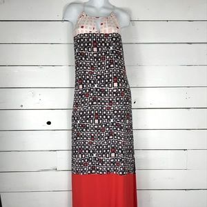 Donna Morgan Coral Peach Crepe Halter Maxi Dress